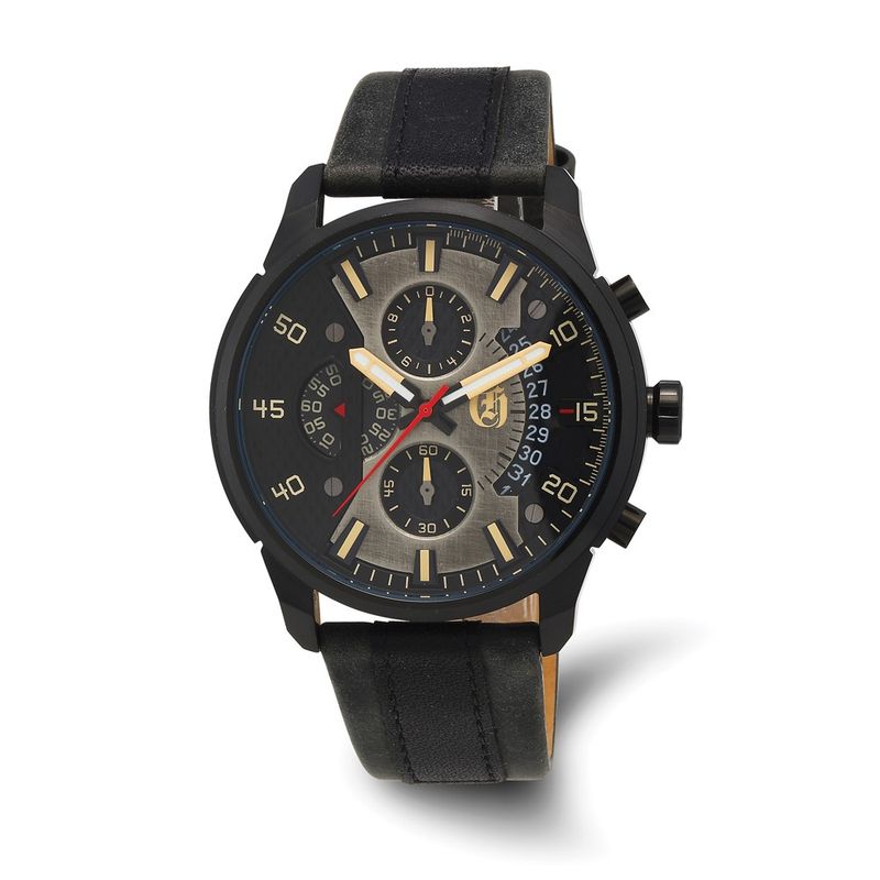 Charles Hubert Mens Black Stainless Steel Chronograph Black Dial Watch